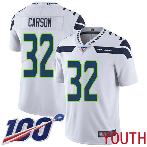 Seattle Seahawks Limited White Youth Chris Carson Road Jersey NFL Football #32 100th Season Vapor Untouchable